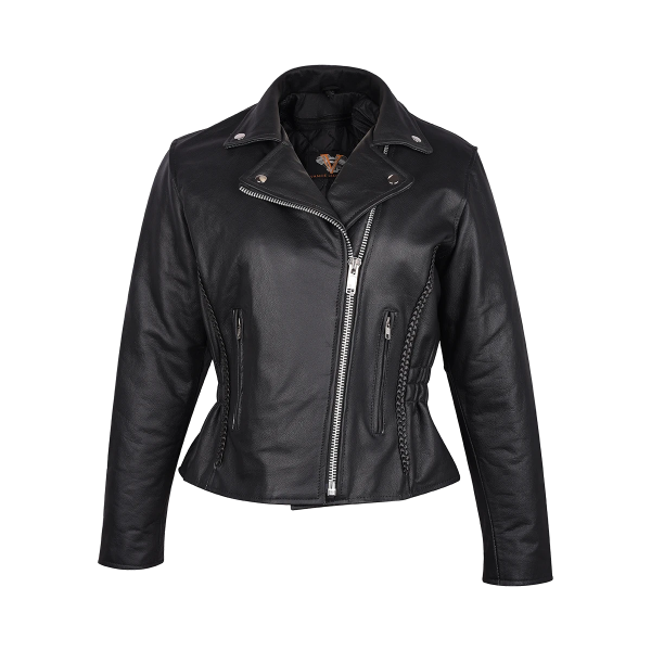 Motorcycle Vance Leather Ladies Standard Leather Braid and Stud Motorcycle Leather Jacket - Image 2