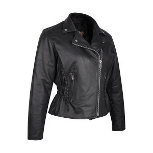 Motorcycle Vance Leather Ladies Premium Cowhide Braid and Stud Motorcycle Leather Jacket