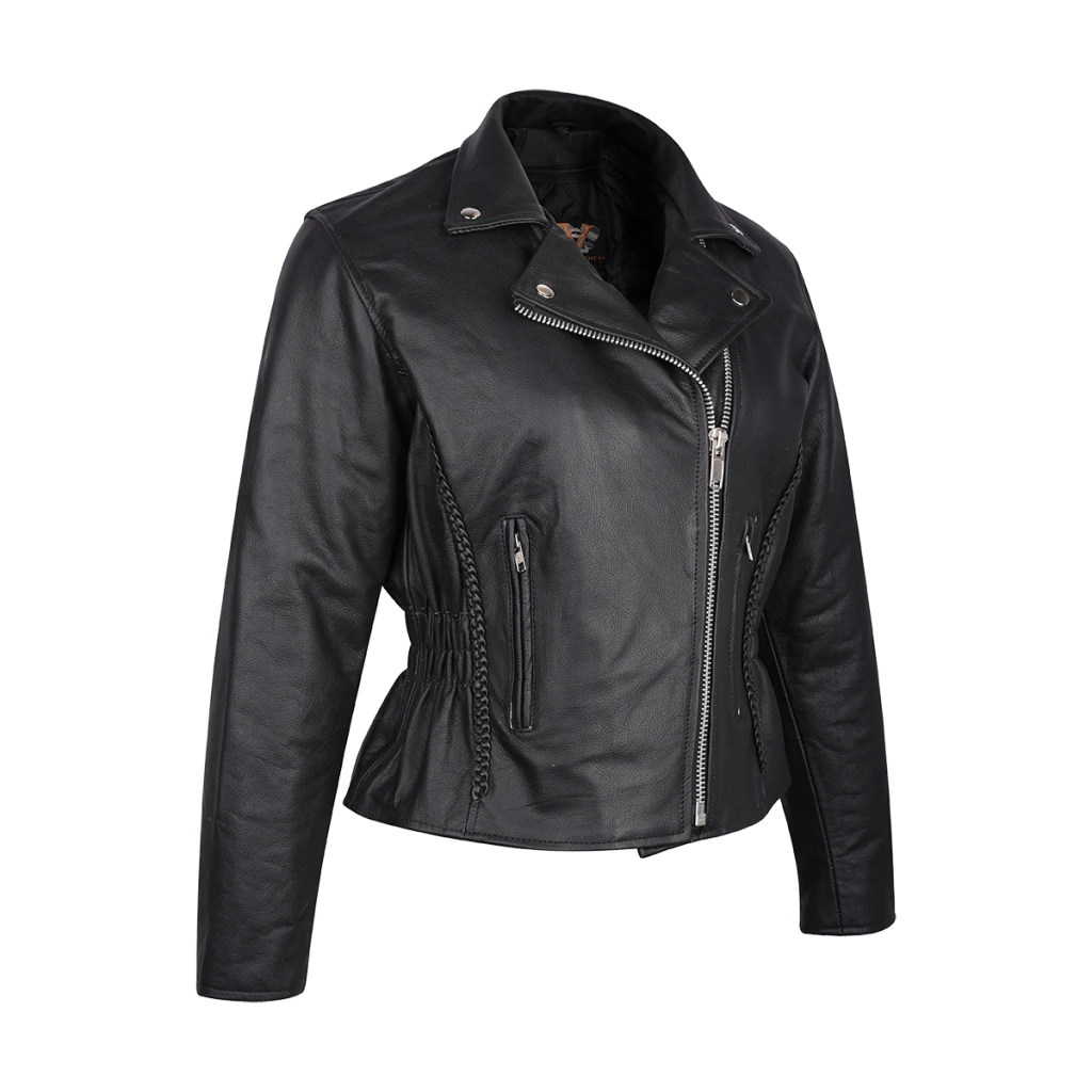 Motorycle Vance Leather Ladies Standard Leather Braid and Stud Motorcycle Leather Jacket