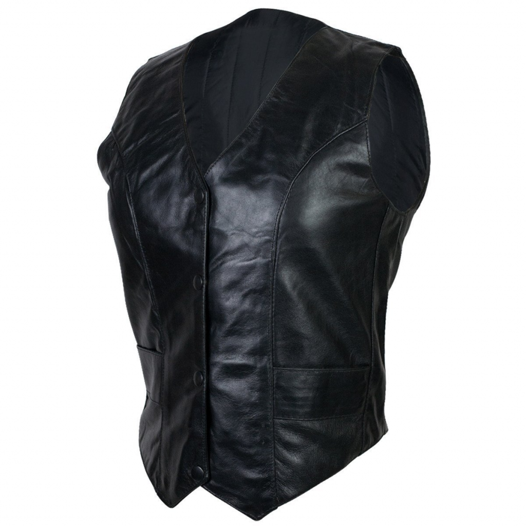 Motorcycle Ladies Lambskin Plain Side Leather Vest