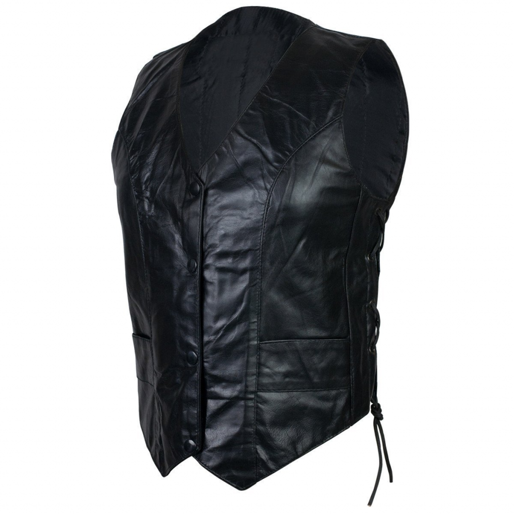 Motorcycle Ladies Lambskin Lace Side Leather Vest