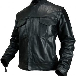 Motorcycle Leather New Naked Leather Black Jacket with Removable Sleeves