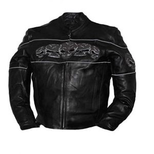 Mens Motorcycle Bikers Leather Skull Jacket