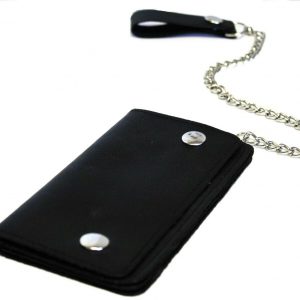 Motorcycle Black Studded Premium Leather Wallet with Removable Chain
