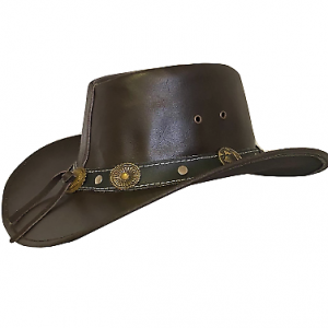 Mens Dark Brown Genuine Leather Western Cowboy hat with Beads