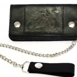 Motorcycle Logo Design Premium Leather Wallet with Removable Chain