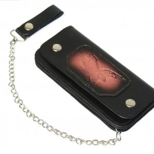 Motorcycle American Eagle Design Premium Bifold Leather Wallet with Removable Chain