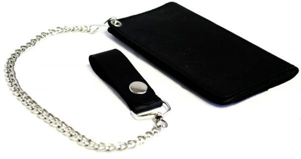 Motorcycle Black Studded Premium Leather Wallet with Removable Chain