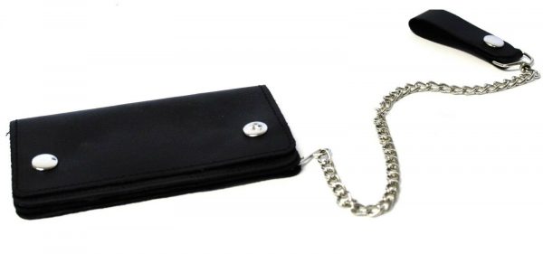 Motorcycle Black Studded Premium Leather Wallet with Removable Chain