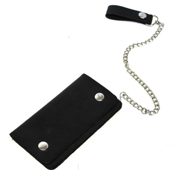 Motorcycle Black Studded Premium Leather Wallet with Removable Chain
