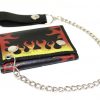 Motorcycle Hot Flames Design Premium Leather Wallet with Removable Chain
