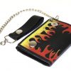 Motorcycle Hot Flames Design Premium Leather Wallet with Removable Chain