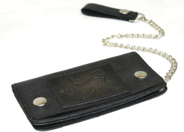 Motorcycle Black Live to Ride Ride to Live Premium Leather Wallet with Removable Chain