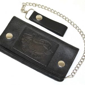 Motorcycle Black Live to Ride Ride to Live Premium Leather Wallet with Removable Chain
