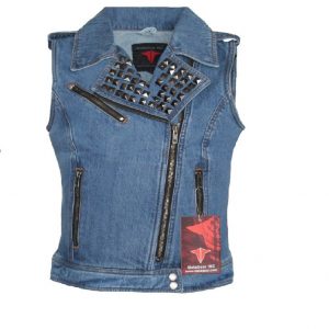 Womens New Silver Studs Denim Blue Ladies Vest
