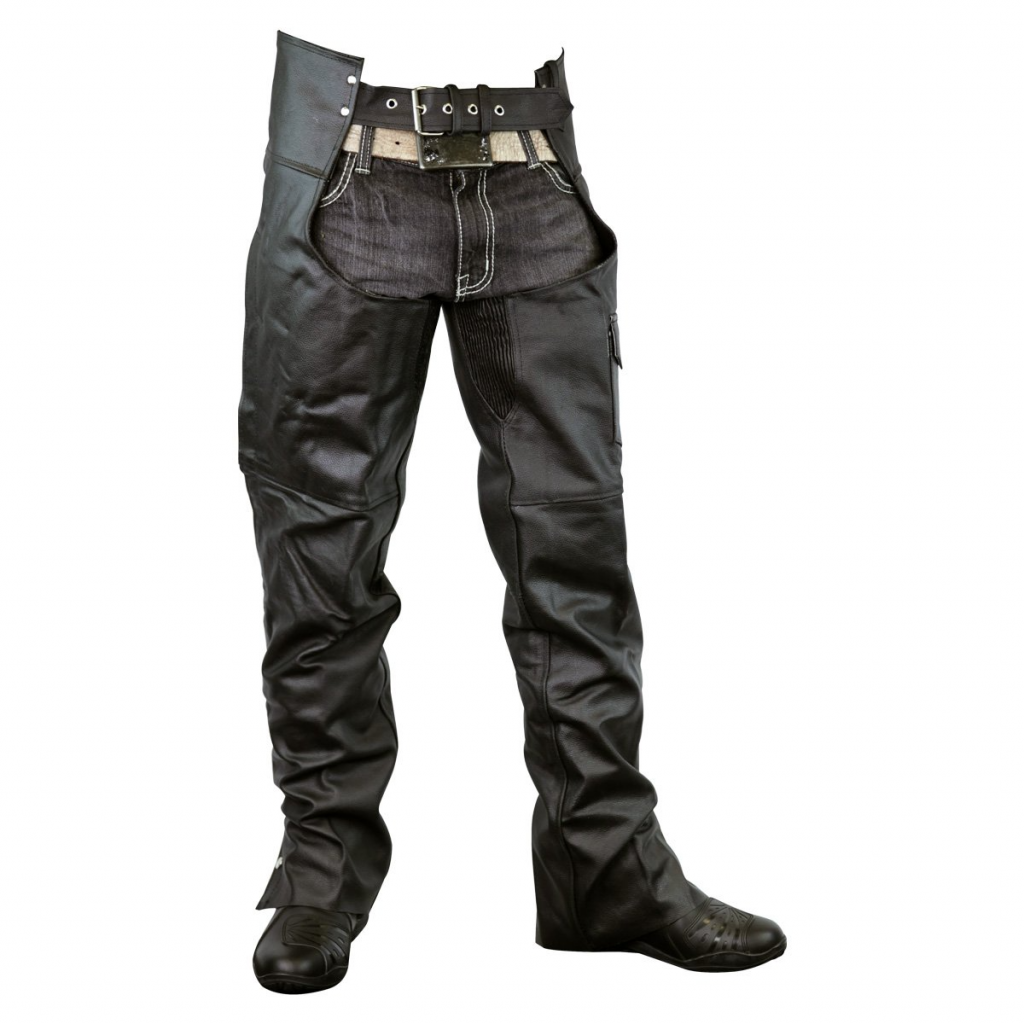 Motorcycle Zip-Out Insulated and Lined Plain Biker Leather Chaps