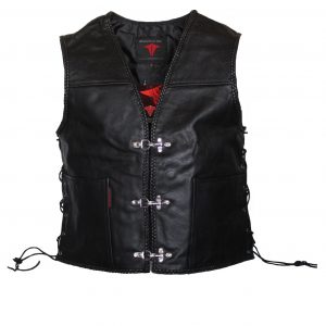 Motorcycle New Fish Hook Closure Leather Classic Biker Vest Concealed Carry Pockets