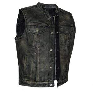 Motorcycle New Distressed Leather Biker Club Vest Silver Hardware