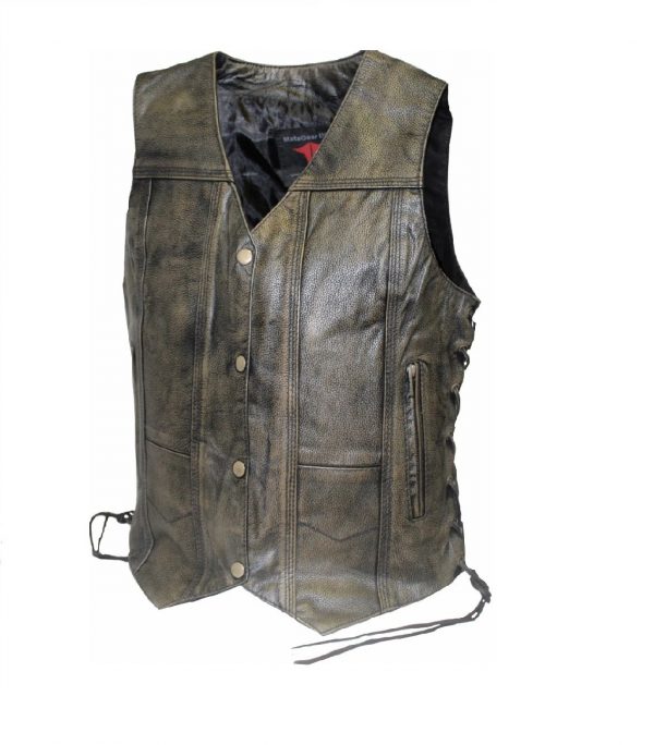 Womens New 10 Pocket Brown Leather Vest with Concealed Carry Pockets