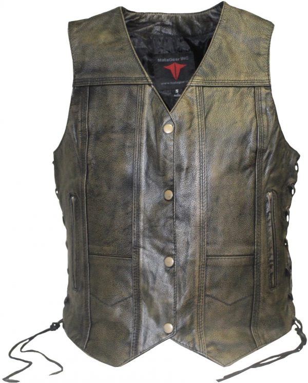 Womens New 10 Pocket Brown Leather Vest with Concealed Carry Pockets