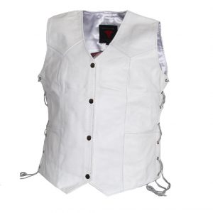 Ladies New Classic Leather Vest Silver Hardware with Laces