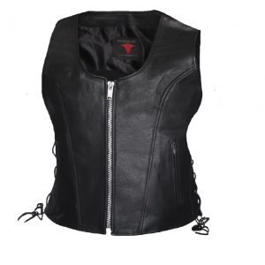 Womens New Straight Panel Black Ladies Leather Vest