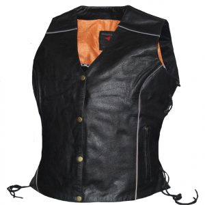 Ladies New Classic Black Leather Vest Bronze Hardware with Laces