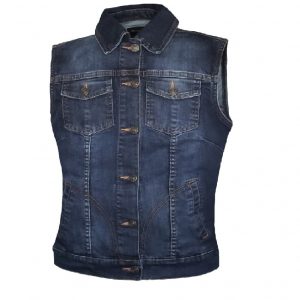 Womens New Blue Full Collar Ladies Denim Vest