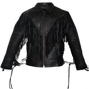 Womens New Biker Black Western Fringe Leather Jacket with Concealed Carry Pockets