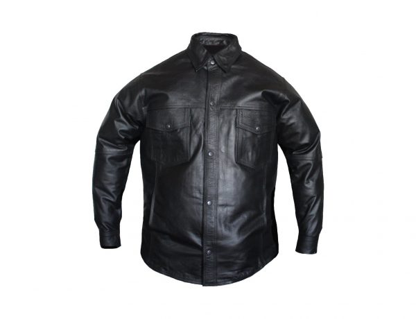 Motorcycle New Black Snap Closure Leather Shirt for Bikers with Concealed Carry Pockets - Image 1