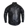 Motorcycle New Black Snap Closure Leather Shirt for Bikers with Concealed Carry Pockets