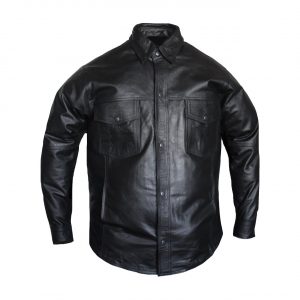 Motorcycle New Black Snap Closure Leather Shirt for Bikers with Concealed Carry Pockets