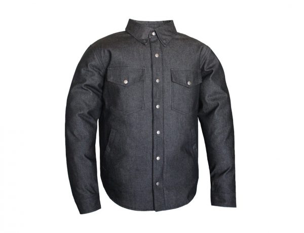Mens New Motorcycle Premium Black Denim Shirt with Concealed Carry Pockets