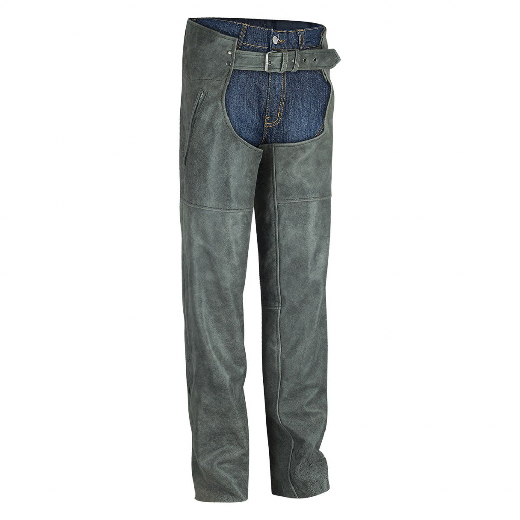 Motorcycle Vance Leather High Mileage Distressed Grey Leather Chap