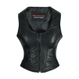Motorcycle High Mileage Plain Side Black Leather Vest