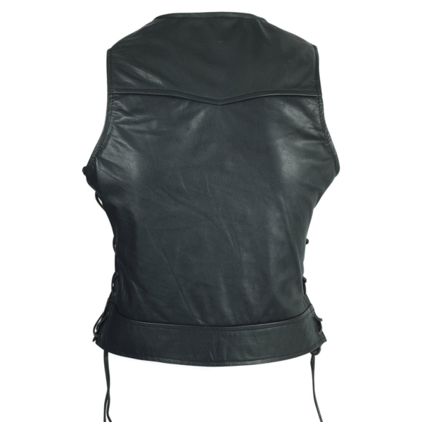 Motorcycle  High Mileage Ladies Lace Side Leather Vest Adorned with Studs