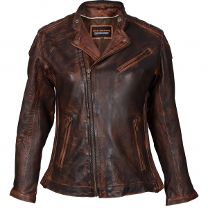 Motorcycle High Mileage Ladies Vintage Brown Leather Jacket with Diamond Stitched Shoulders