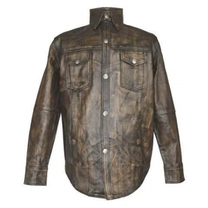 HMM504DB H/M Distressed Brown Premium Cowhide Leather Shirt