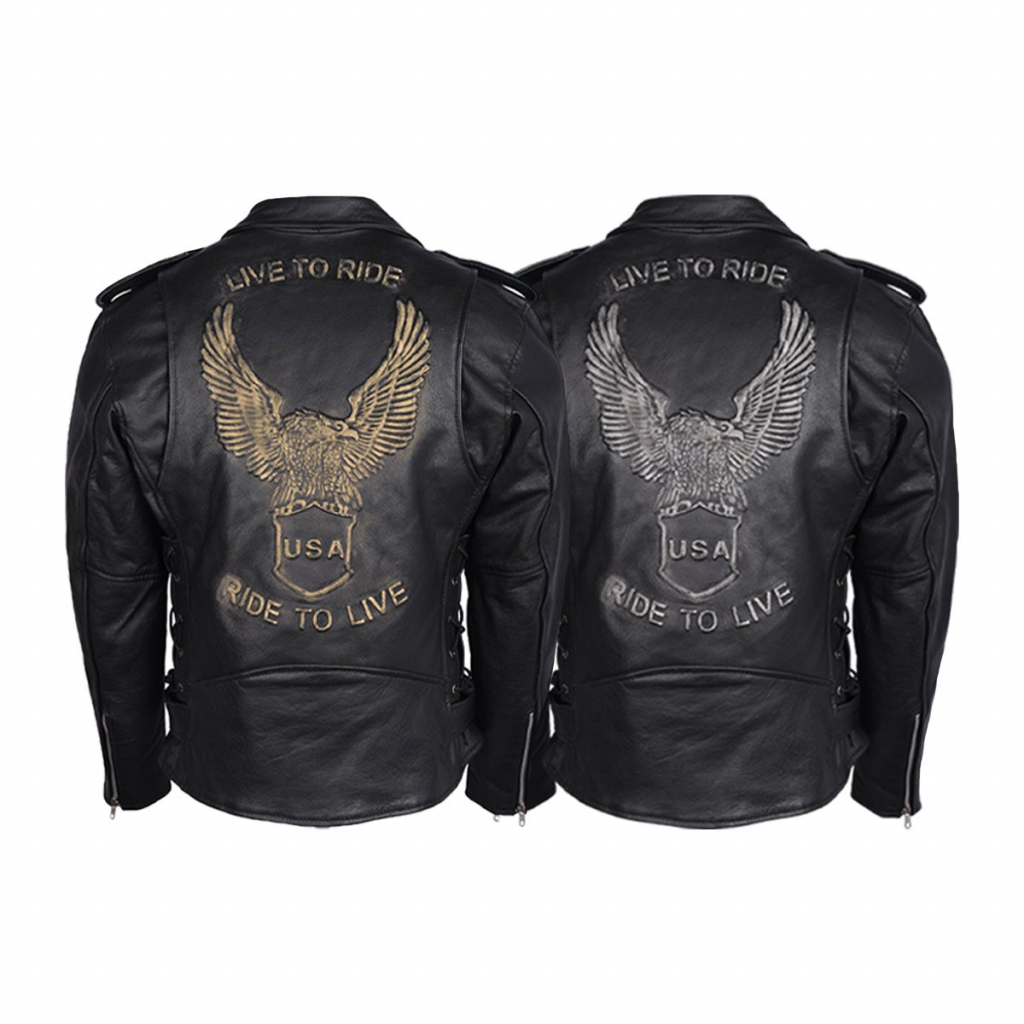 HMM525 Eagle Embossed Classic Biker Jacket