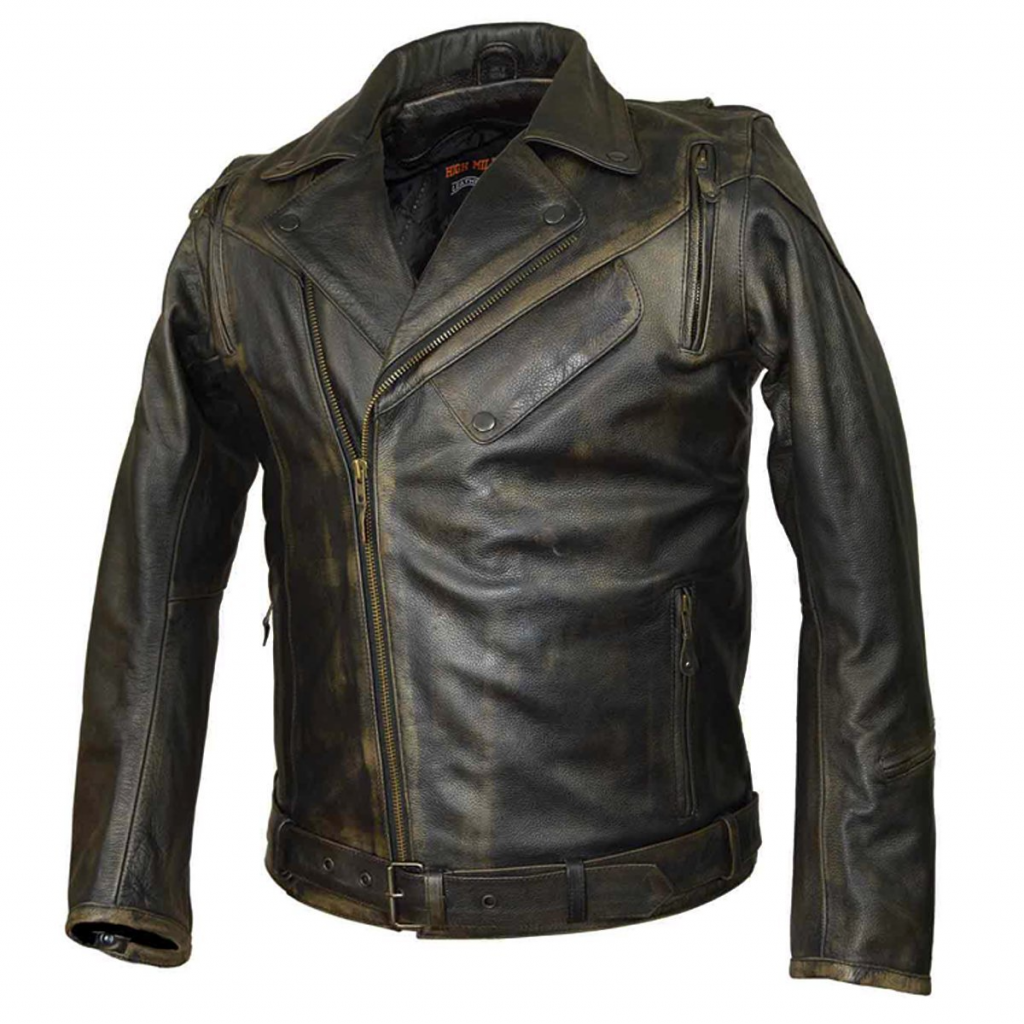 HMM545D High Mileage Distressed Brown Classic Biker Cowhide Leather Jacket