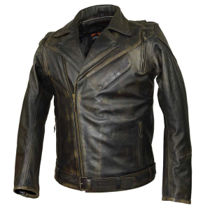 HMM545D High Mileage Distressed Brown Classic Biker Cowhide Leather Jacket