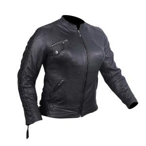 Motorcycle Ladies Premium Leather Jacket with Leather Scrunch Sides