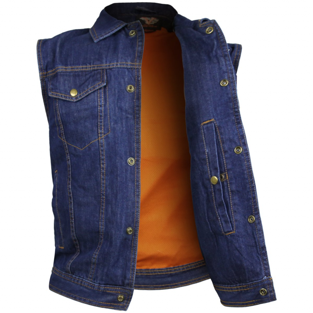 VB917 Men's Black or Blue Denim Vest with Collar