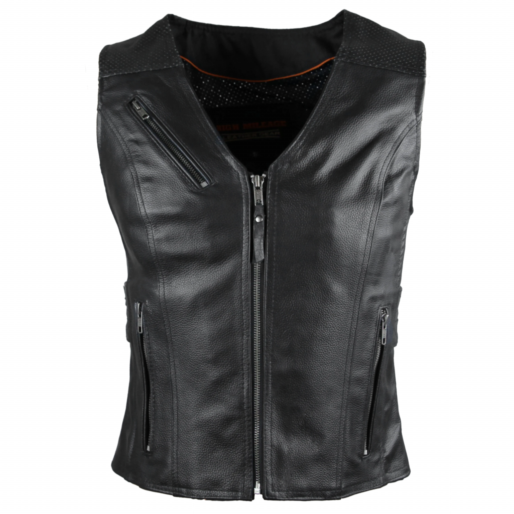 Motorcycle Ladies Black Leather Vest with Buckles