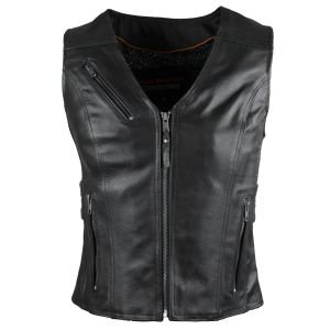 Motorcycle Ladies Black Leather Vest with Buckles