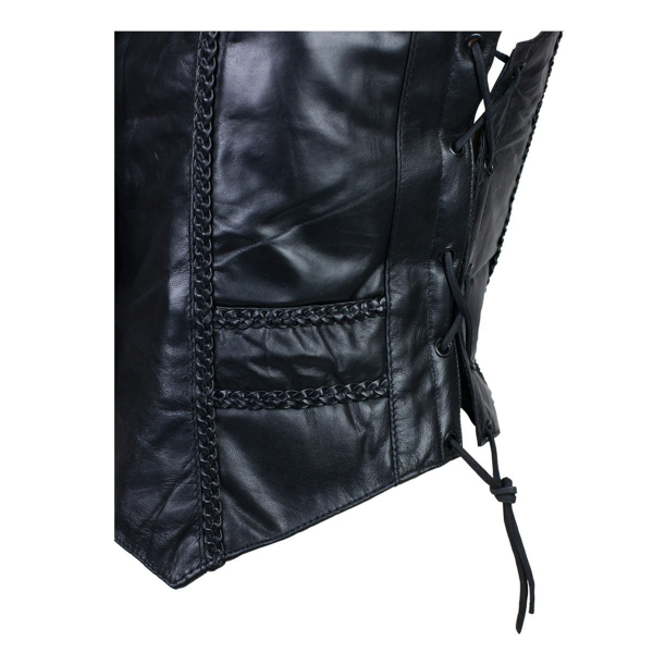 Motorcycle Ladies Lambskin Leather Vest with Vertical Braid - Image 1