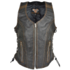 Motorcycle Vance Women's Black Lace Side Zipper Pocket Premium Cowhide Leather Biker Motorcycle Vest