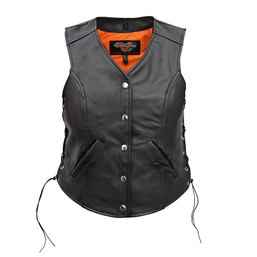 Motorcycle Economy Leather Ladies Five-Snap Lace Side Vest