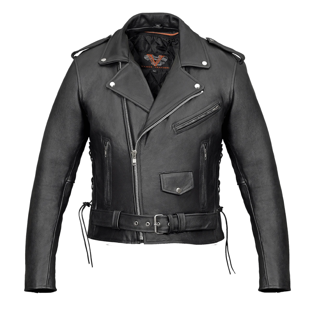 VL515 TG Men's Premium Leather Classic Motorcycle Jacket Lace Sides & Z/O Liner