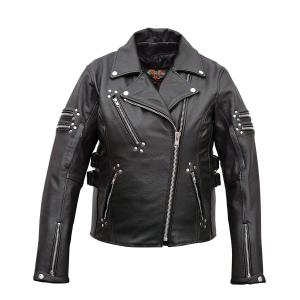 Motorcycle Ladies Premium Leather Jacket with Side Adjustments